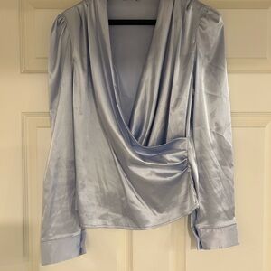Elegant Baby Blue Silk Drape Top